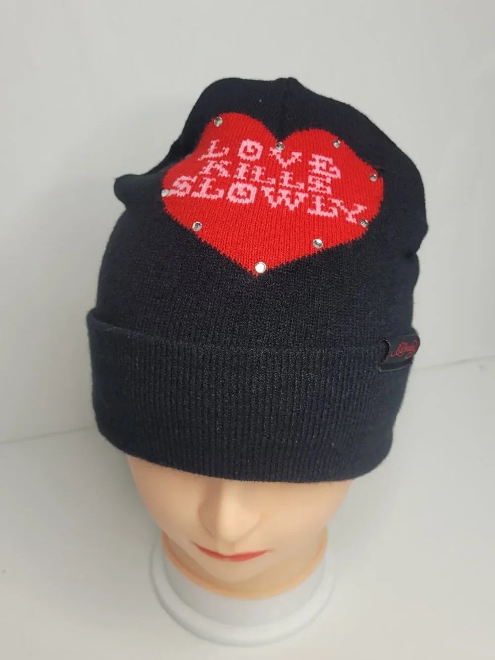 Ed Hardy black red love kills slowly mcbling beanie emo grunge